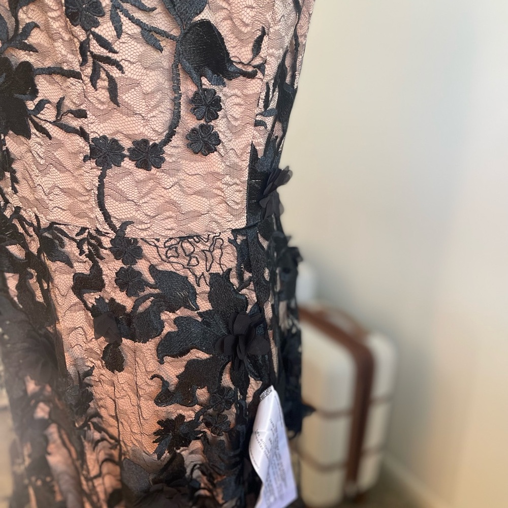 New Dress The Population Sidney Maxi Dress SZ L Black Nude Floral Lace Appliqué - Picture 9 of 10